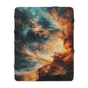 Cosmic Nebula Sherpa Blanket, Space Galaxy Throw, Celestial Home Decor, Soft Plush Bedding, Cozy Sofa Cover, Unique Gift Idea Astro Boy
