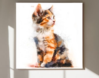Folk Art Calico Cat Print | Whimsical Boho Animal Wall Art (Digital Download)
