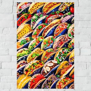 Buntes Essen Kunst Poster, Taco Wand Kunst Druck, mexikanisches Essen Küche Dekor, Fiesta Party druckbare, Instant Download