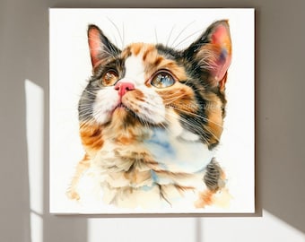 Folk Art Calico Cat Print | Whimsical Boho Animal Wall Art (Digital Download)