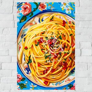 Pasta Art Print, Italian Food Wall Art, Kitchen Decor, Spaghetti Poster, Colorful Food Art, Dining Room Print, Digital Download