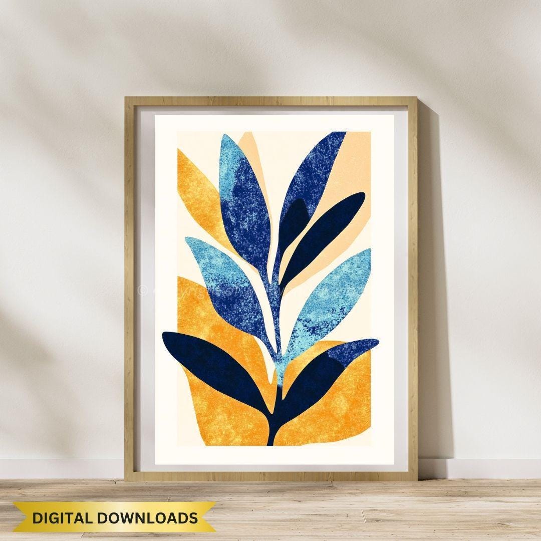 Abstract Botanical Art Print, Modern Leaf Wall Decor, Minimalist Plant ...