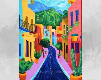 Lámina artística con escena callejera de Las Vegas, paisaje urbano colorido (descarga digital)
