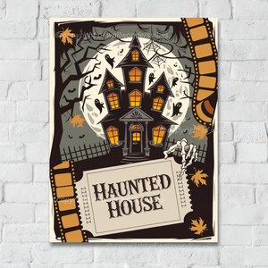 Halloween Vintage Haunted House Admission Tickets Digital Print A3 Halloween Wall Art Spooky Instant Download Retro Printable Decor JPG PDF