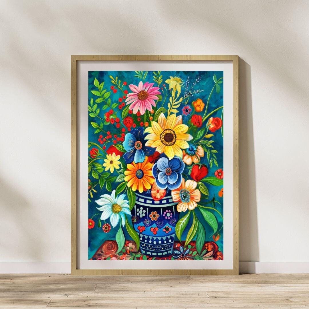 Floral Folk Art 2 Painting Printable Wall Art Vintage Whimsical Folk ...