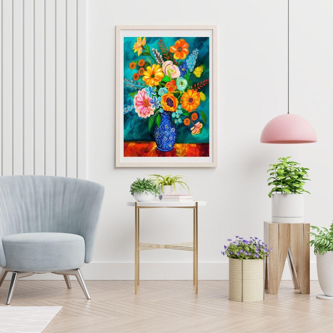 Vibrant Floral Bouquet Art Print, Colorful Flower Wall Decor, Modern ...
