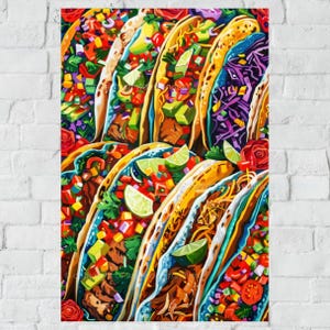 Colorful Taco Art Print Digital Download, Mexican Food Wall Art, Digital Kitchen Art, Vibrant Taco Poster, Taco Lover Gift Idea