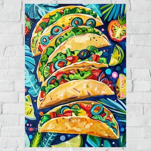 Colorful Taco Art Print, Vibrant Mexican Food Decor, Digital Taco Wall Art, Fun Kitchen Print, Taco Lover Gift, Bold Food Artwork