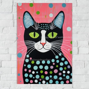 Colorful Abstract Cat Art, Cute Cat Wall Decor, Modern Cat Poster, Whimsical Cat Illustration, Playful Cat Digital Print