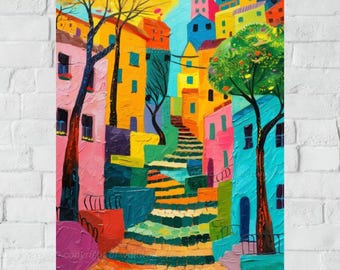 Streetview Montmartre France Folk Art Painting #3 | Digital Download | High-Resolution A3 JPG & PDF