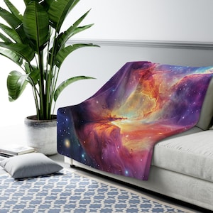 Cosmic Nebula Sherpa Blanket, Space Galaxy Throw, Celestial Home Decor, Soft Plush Bedding, Cozy Sofa Cover, Unique Gift Idea Astro Boy
