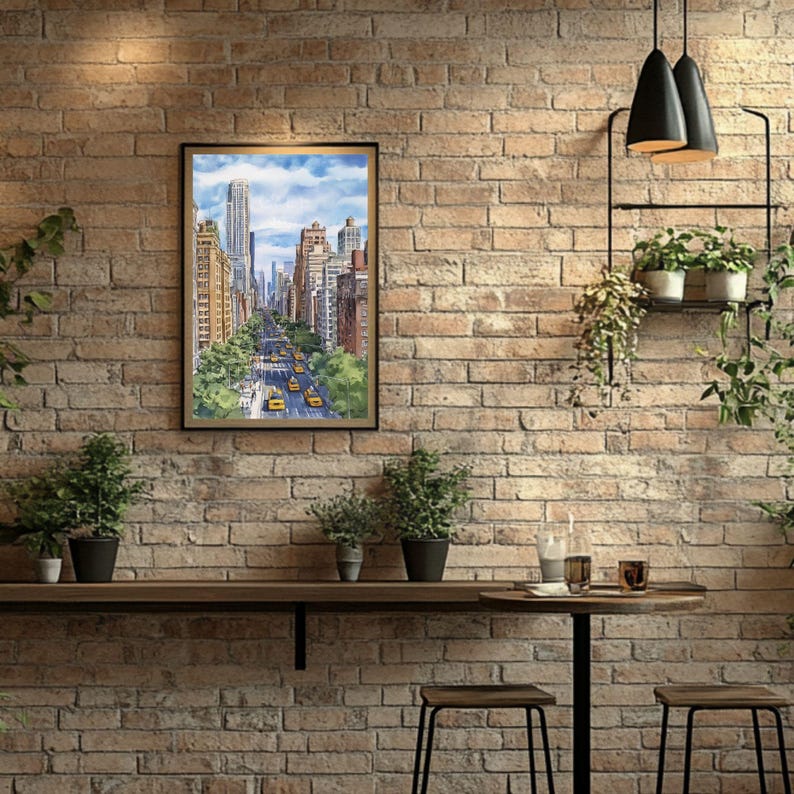 New York City Skyline Wall Art Print, NYC Urban Landscape Digital