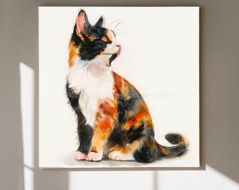 Folk Art Calico Cat Print | Whimsical Boho Animal Wall Art (Digital Download)