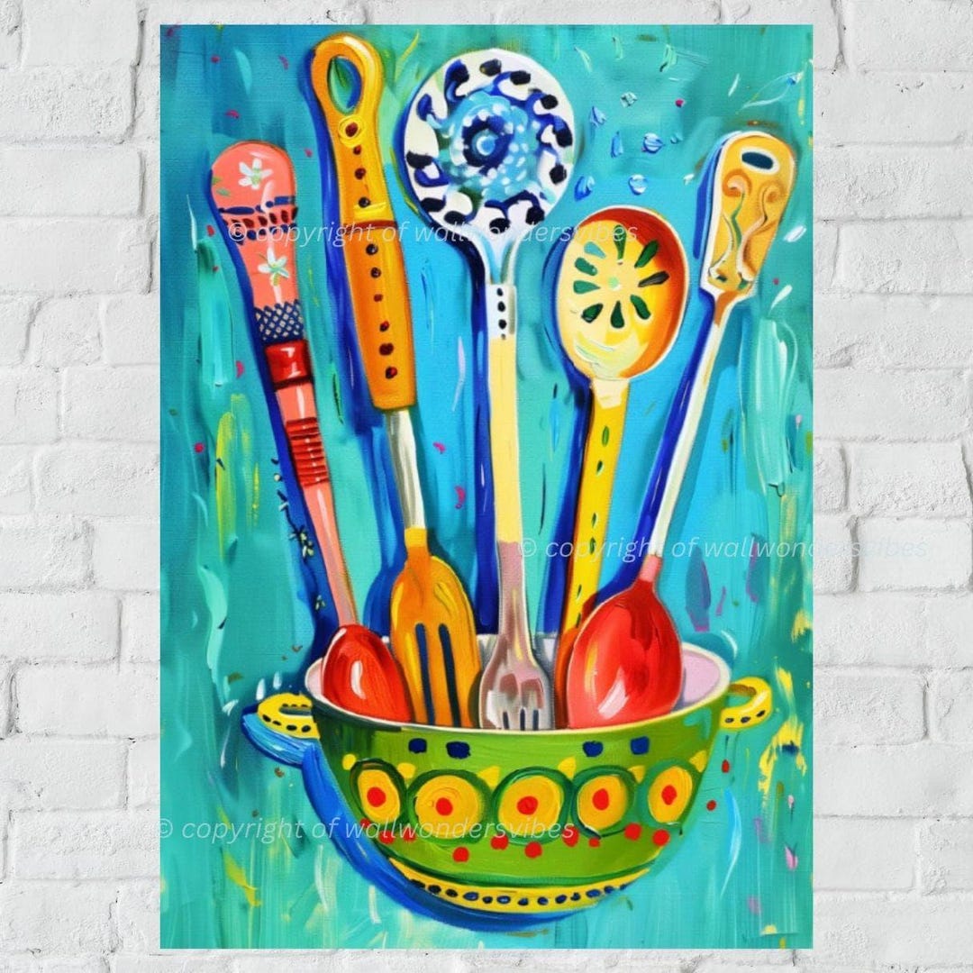 Colorful Kitchen Utensils Wall Art, Vibrant Cooking Tools Print, Whimsical  Kitchen Decor, Unique Culinary Art Print, Digital Download - Etsy, image size:1080x1080