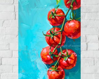 Tomatmålning, Väggkonst för kök, Väggdekoration med röda tomater, Modern konsttryck, Matkonsttryck, Köksdekor, Heminredning