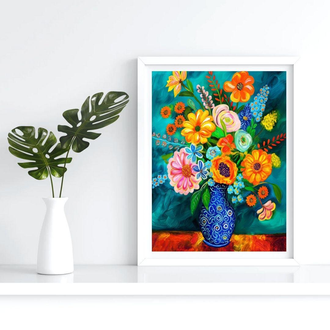 Vibrant Floral Bouquet Art Print, Colorful Flower Wall Decor, Modern ...