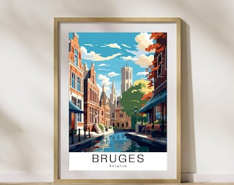 Bruges Belgium Travel Poster, Cityscape Illustration (Digital Download)