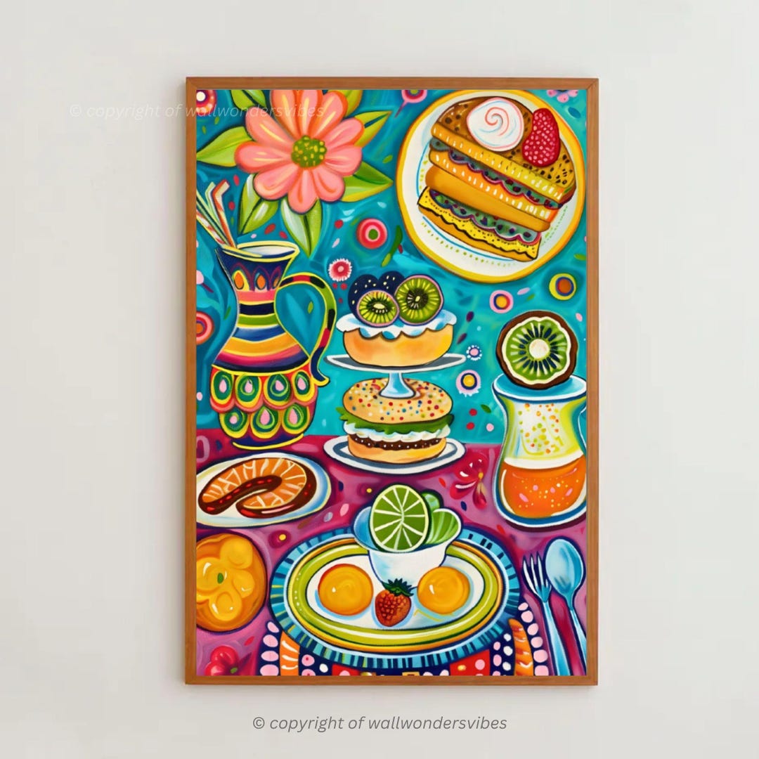 Breakfast Print Colorful Breakfast Art Print – Whimsical Kitchen Wall Decor (JPG & PDF ...