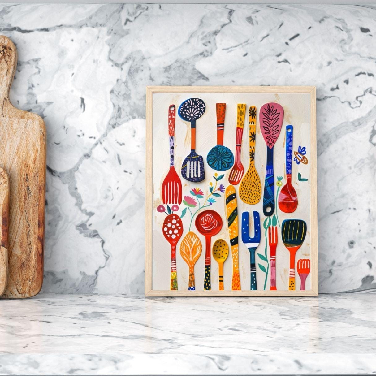 abstract kitchen art prints: modern line drawing set... Colorful Digital Art Print, Abstract Utensils Wall Art, Modern Kitchen ...