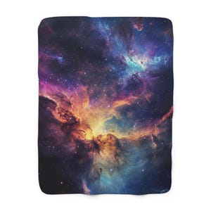 Cosmic Nebula Sherpa Decke, Space Galaxy werfen, himmlische Wohnkultur, weiche Plüschbettwäsche, gemütlicher Sofa-Überwurf, einzigartige Geschenkidee Astro Boy