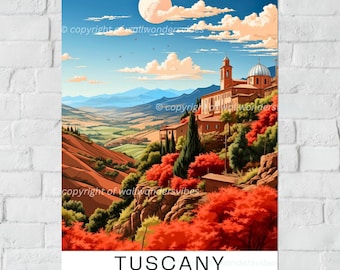 Digital Tuscany Italy Art Print, Landscape Wall Art, Italian Countryside Decor, Scenic Travel Poster, Autumn Home Decor