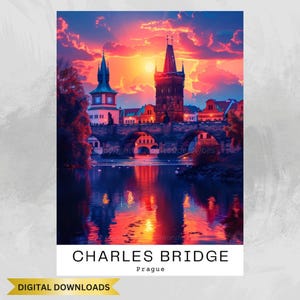 Charles Bridge Prague Travel Poster #6 | Charles Bridge Print Digital Download | High-Resolution Wall Art | Printable JPG & PDF | A3 Size