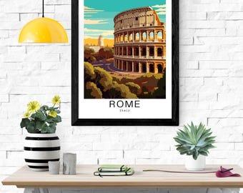 Rome Colosseum Travel Poster, Italy Landmark Art (Digital Download)