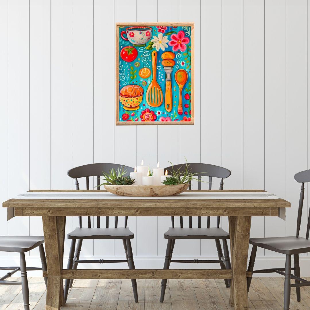 kitchen prints, set of 3 prints colourful kitchen... Colorful Kitchen Art Print, Vibrant Cooking Utensils Wall Decor, Fun ...