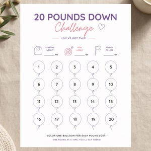 20 Pounds Down Challenge Printable, Weight Loss Tracker, Weight Loss Chart, , Healthy Habit Planner, Instant Download PDF