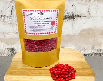 Lenti rosse al cioccolato (400g), assortite, monocolori, barrette di cioccolato, (tipo Smarties), prodotti da forno, confezioni senza plastica, decorazioni per torte, barrette di cioccolato