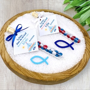 Personalized gift for baptism * Sailboat design with waves and sun* filled with chocolate/ Nice that you are here/ Baptism