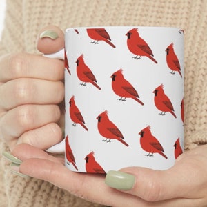 Red Cardinal Pattern Bird Mug, Cardinal Bird Mug, Bird Lover Gift, Gift for Nature & Animal Lovers, Gift for Bird Watchers, Cardinal Fans