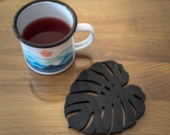 Black Beechwood Monstera Leaf Coasters: Plant Lover Gift, Set of 4