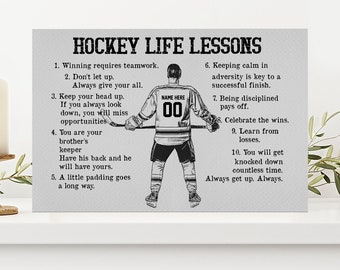 Personalized Hockey Poster/Canvas, Hockey Life Lessons Wall Art Print, Custom Framed Canvas, Sport Gift for Dad, Son, Boy, Kid, Team