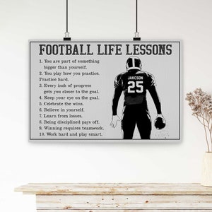 Personalized Football Poster/Canvas, Football Life Lessons Wall Art Print, Custom Framed Canvas, Sport Gift for Dad, Son, Boy, Kid, Team