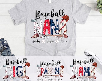 Personalized Baseball Grandma T-Shirt, Baseball Mom Shirt, Baseball Nana Shirts, Custom Kid&#39;s Name Sweatshirt, Sport Gift for Grandma, Mom