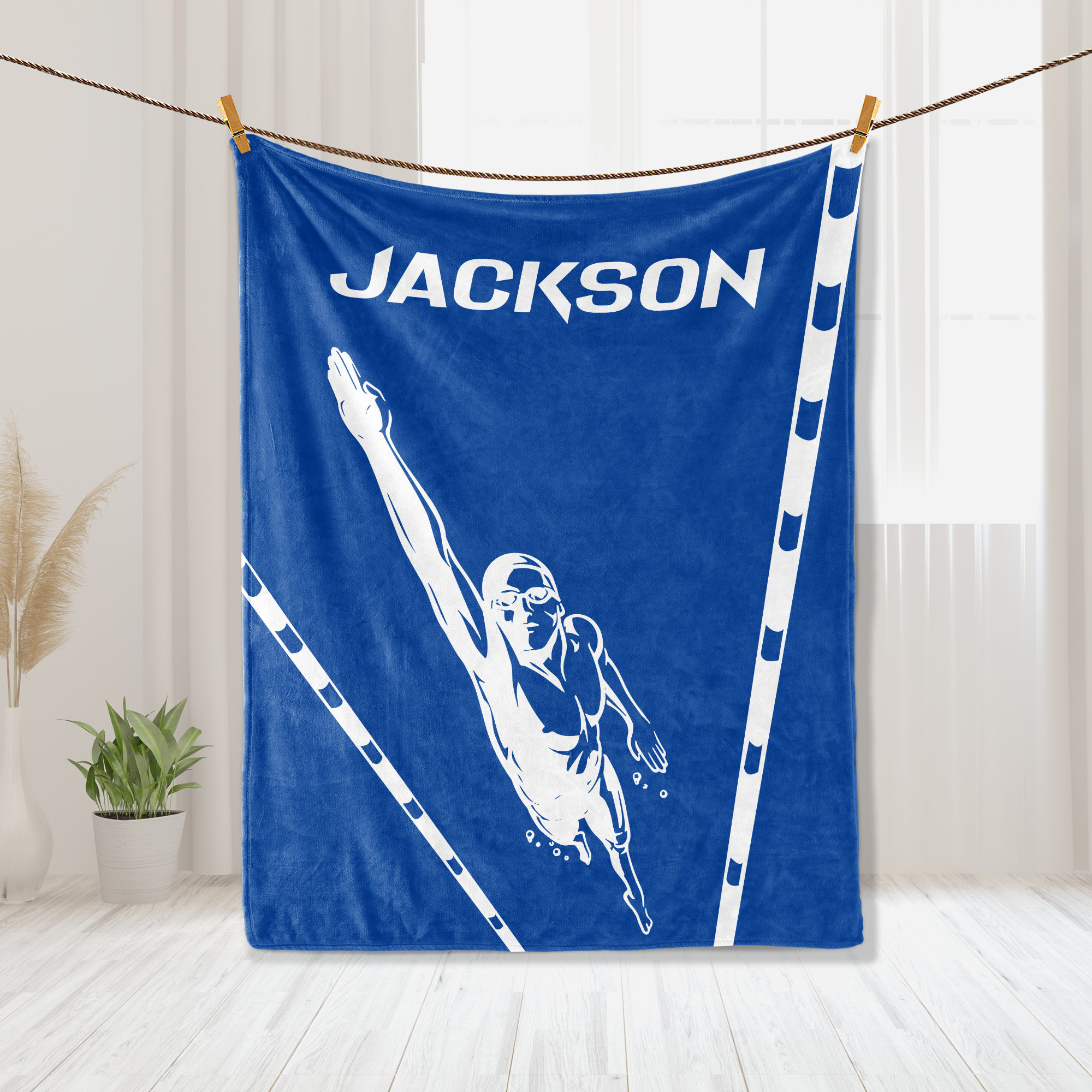 Personalized Swimming Blanket, Custom Name Soft Cozy Sherpa Fleece Throw Blankets, Sport Gift for Swimmer, Dad, Mom, Son, Daughter, Team