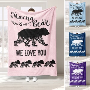 Personalisierte Mama Bär Decke, Mama Decke, Benutzerdefinierte Kindernamen weiches, gemütliches Sherpa-Fleece Wurfdecken, Muttertagsgeschenk für Mama, Oma