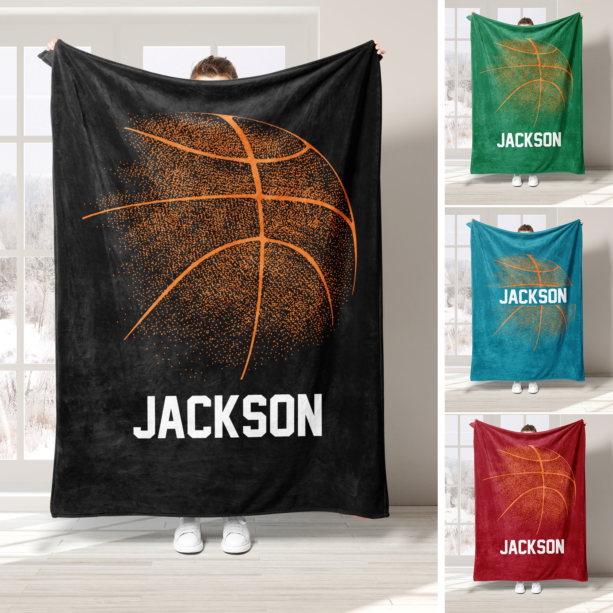 Personalized Basketball Blanket, Custom Name Soft Cozy Sherpa Fleece Throw Blankets, Sport Gift for Dad, Son, Boy, Kid, Team