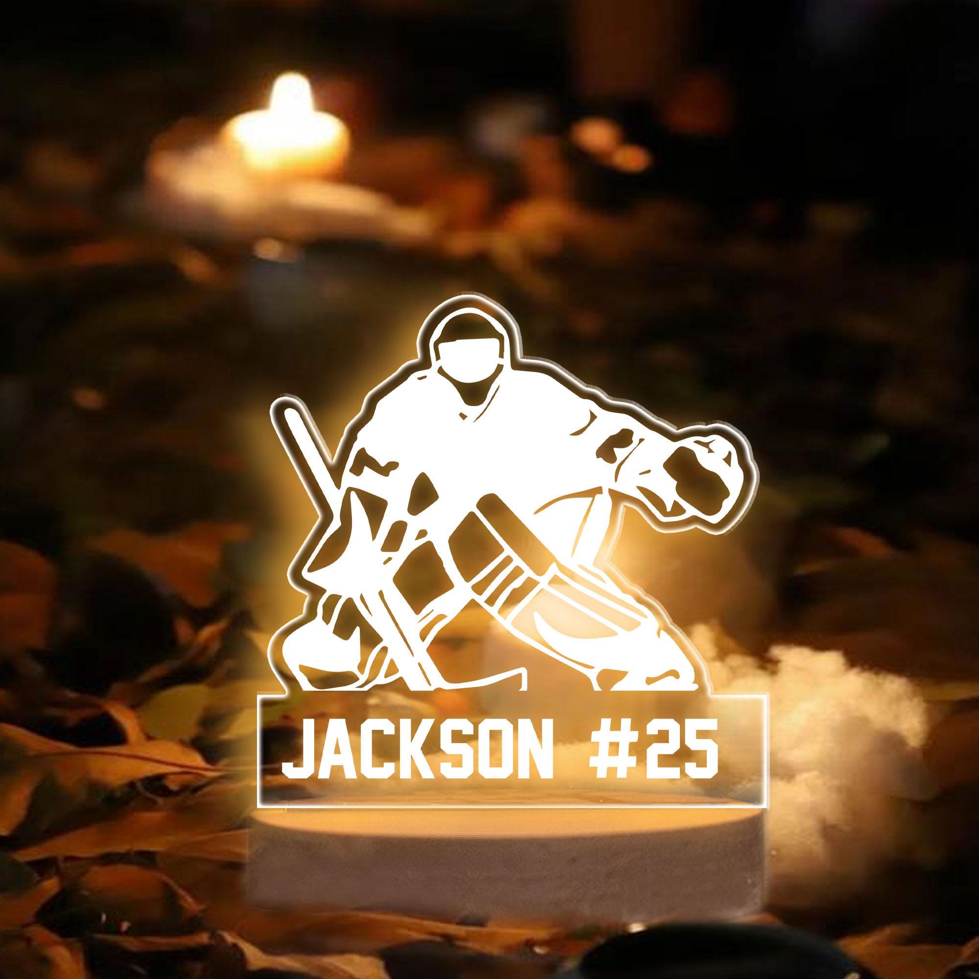 Personalized Hockey Night Light, Custom Name Number Acrylic Night Light, Hockey Room Decor, Sport Gift for Dad, Son, Boy, Kid, Team