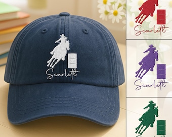 Women's Custom Ride Like A Girl Barrel Racer Racing Horse Hat Baseball Or High Ponytail Cap Handmade Cute Funny Pun Gift For Her Wife Mom Daughter Sister Friend