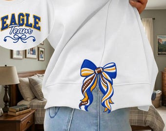 Personalized Football Team Side Bow Cut-Out Sweatshirt, Custom Name Shirt, Football Mom Embroidered Sweatshirt, Football Gift for Her
