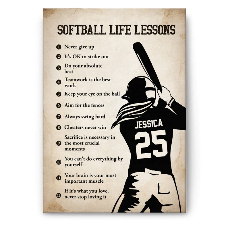Softball Lessons Frame Personalized Softball Poster/canvas, Softball Life Lessons Wall Art ...