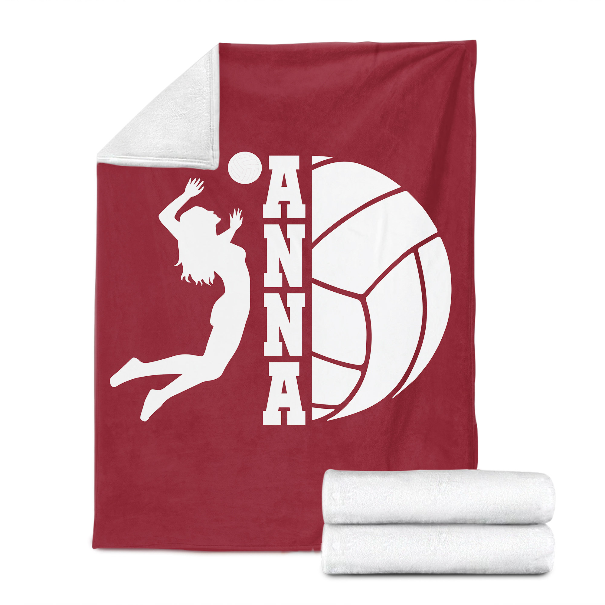 Personalized Volleyball Blanket, Custom Name Soft Cozy Sherpa Fleece Throw Blankets, Sport Gift for Mom, Wife, Daughter, Kid, Team