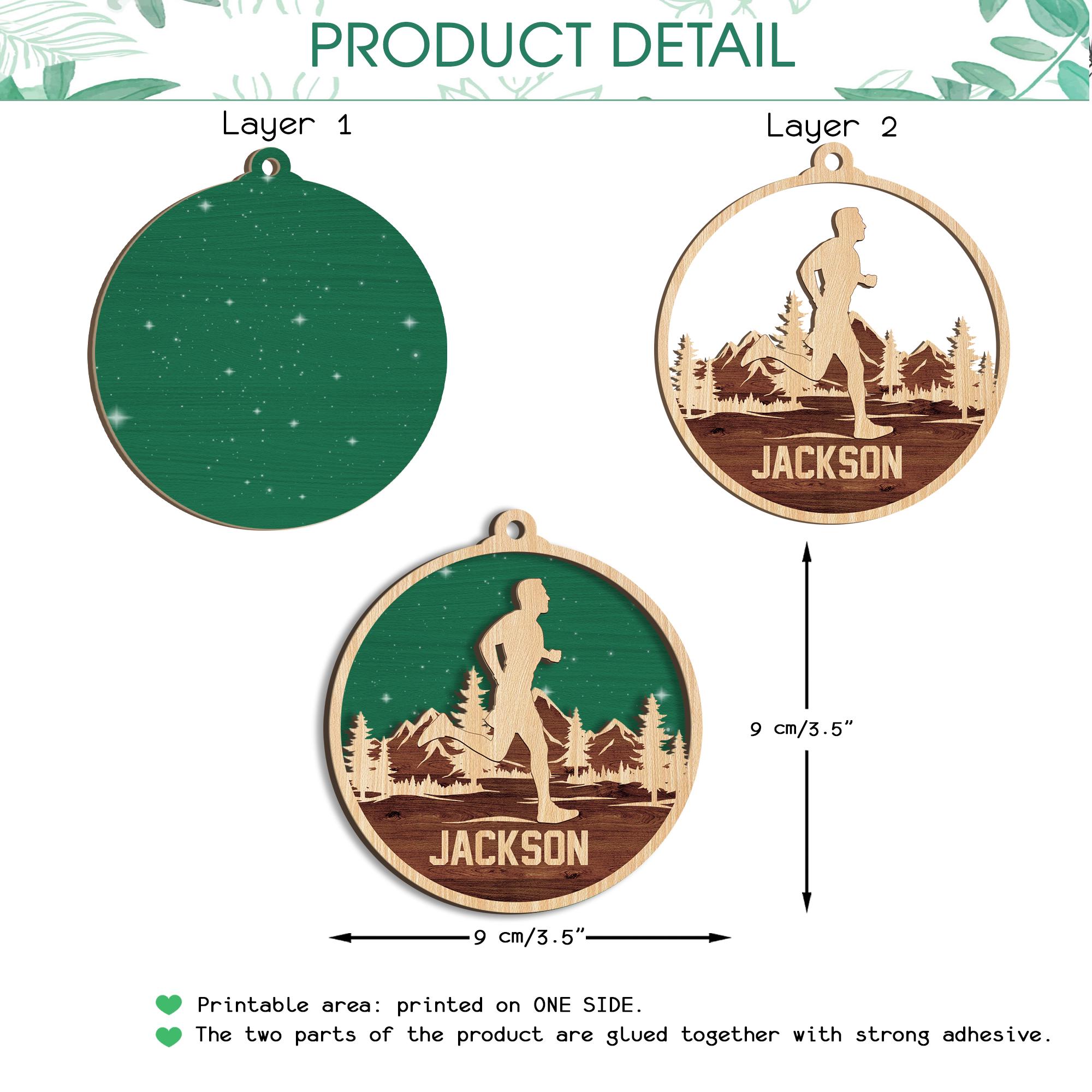Personalized Running Layered Wood Ornament, Custom Running Christmas Tree Ornament, Sport Christmas Home Decor, Christmas Gift