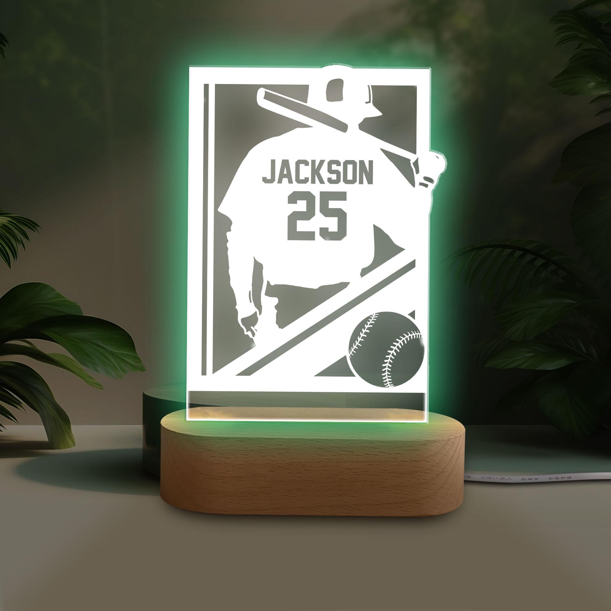 Personalized Baseball Night Light, Custom Name Number Acrylic Night Light, Baseball Room Decor, Sport Gift for Dad, Son, Boy, Kid, Team