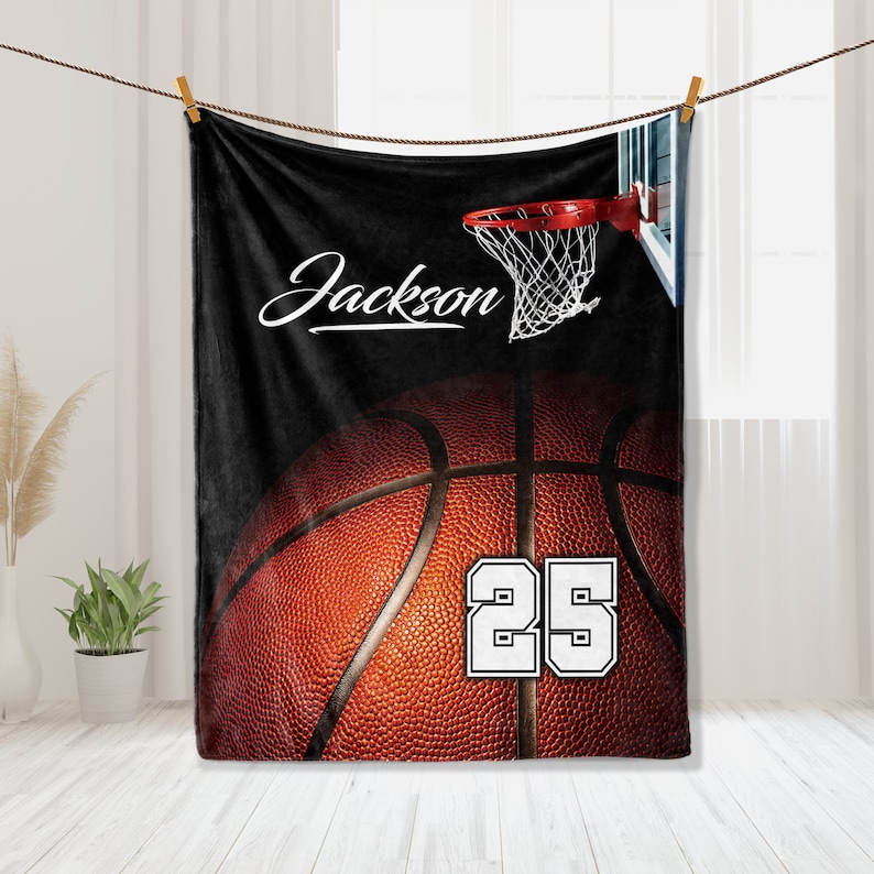 Personalized Basketball Blanket, Custom Name Number Soft Cozy Sherpa