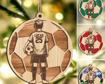Personalized Soccer Layered Wood Ornament, Custom Soccer Christmas Tree Ornament, Sport Christmas Home Decor, Christmas Gift for Son, Team