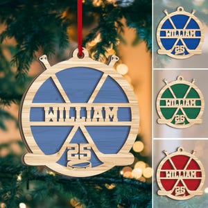 Personalized Hockey Layered Wood Ornament, Custom Hockey Christmas Tree Ornament, Sport Christmas Home Decor, Christmas Gift for Son, Team