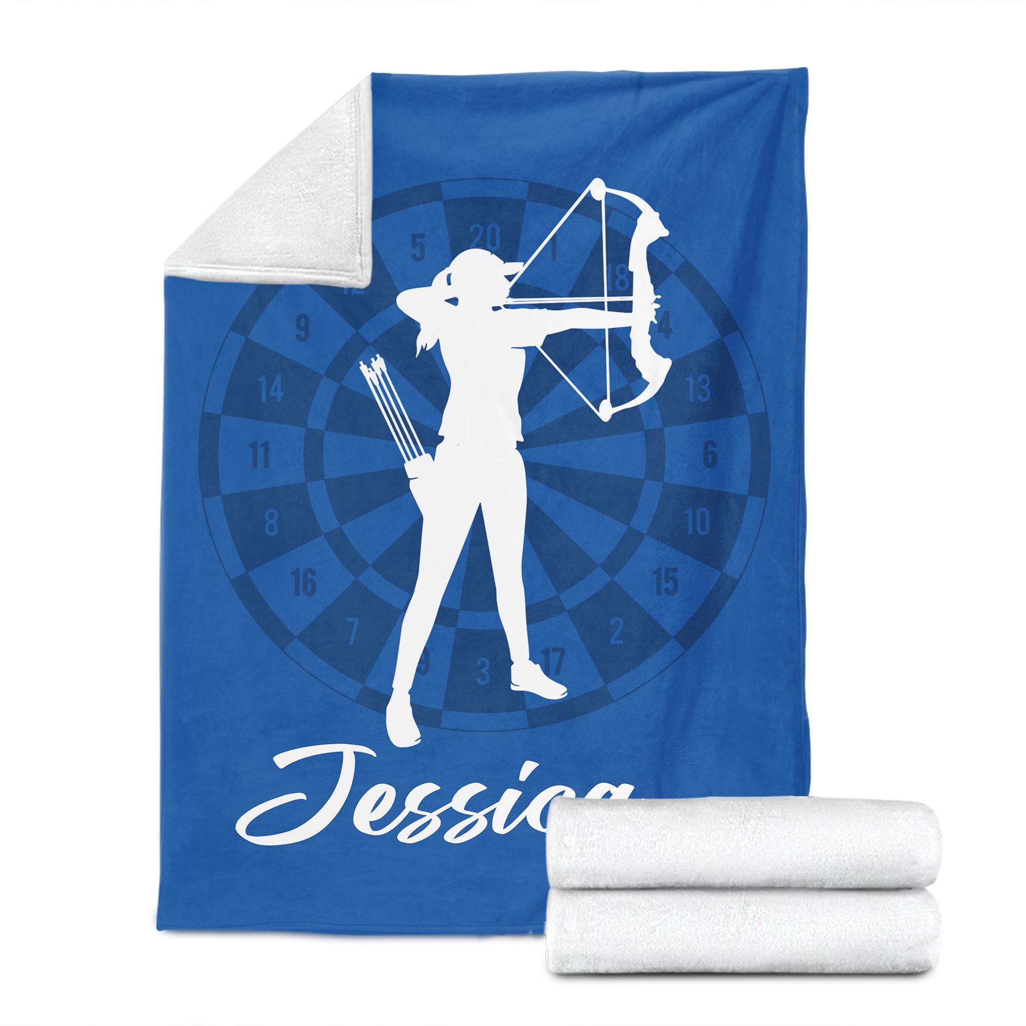 Personalized Archery Blanket, Custom Name Soft Cozy Sherpa Fleece Throw Blankets, Sport Gift for Dad, Mom, Son, Daughter, Kid, Team
